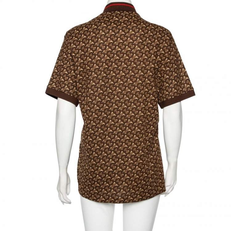 Pre Owned Burberry Brown Monogram Cotton Pique Copland Oversized Polo T-Shirt L 