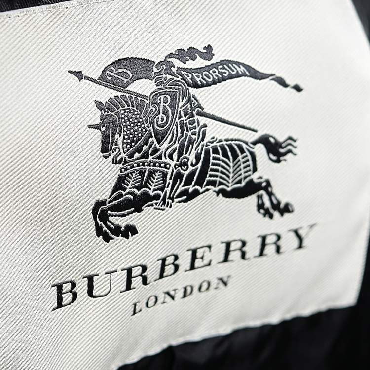 Pre Owned Burberry Grey Floral And Check Print Taffeta Fabric Coat M