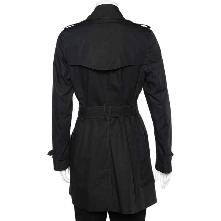 Pre Owned Burberry Black Gabardine Belted Double Breasted Trench Coat M