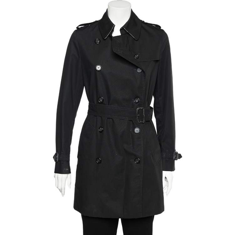 Burberry Black Gabardine Belted Double Breasted Trench Coat