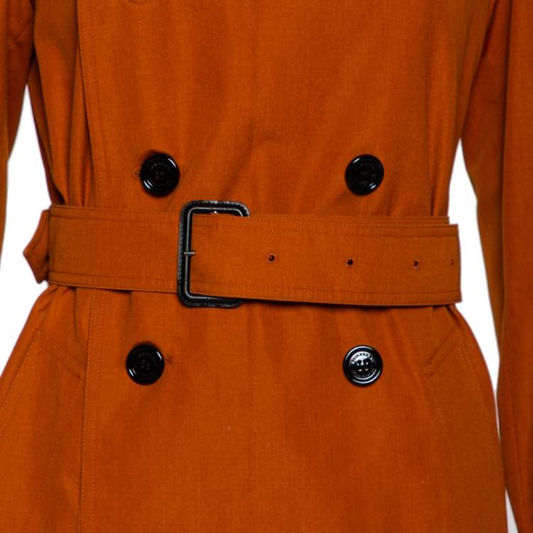 Pre Owned Burberry Rust Orange Gabardine Belted Trench Coat M