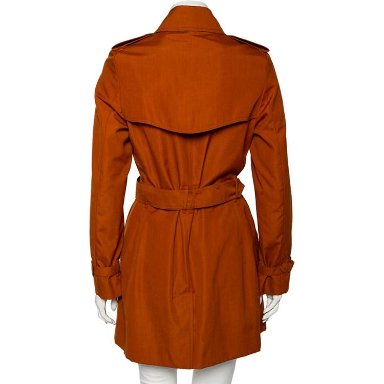 Pre Owned Burberry Rust Orange Gabardine Belted Trench Coat M