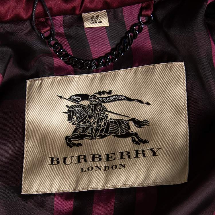 Pre Owned Burberry Burgundy Quilted Synthetic & Fur Trimmed Hooded Down Coat M