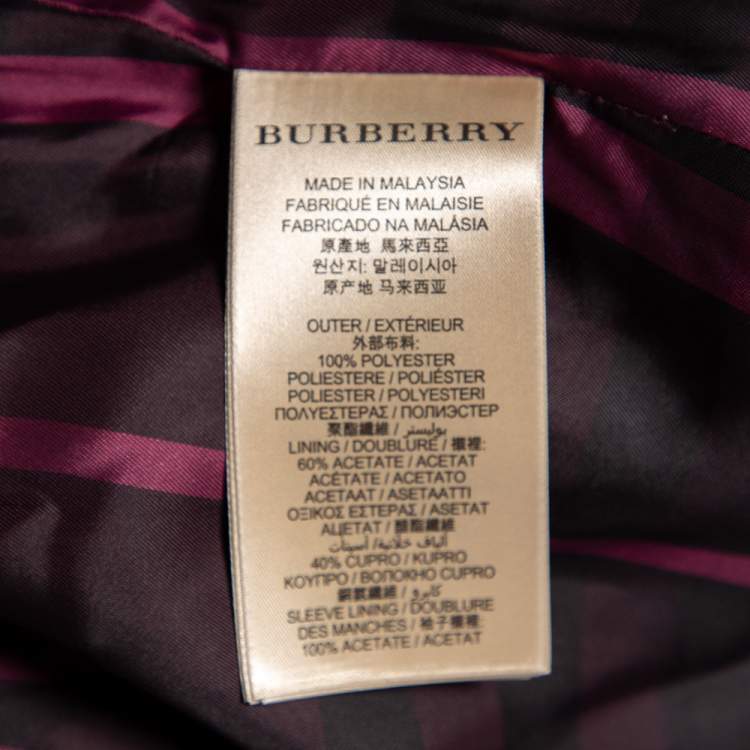 Pre Owned Burberry Burgundy Quilted Synthetic & Fur Trimmed Hooded Down Coat M