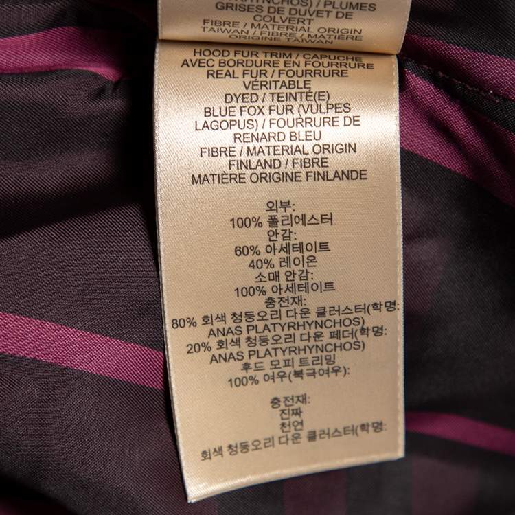 Pre Owned Burberry Burgundy Quilted Synthetic & Fur Trimmed Hooded Down Coat M