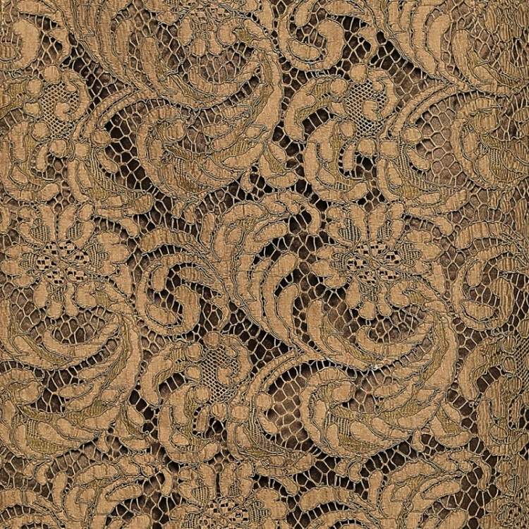 Pre Owned Burberry London Brown Floral Lace Leather Trim Detail Pencil Skirt M