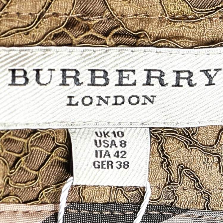 Pre Owned Burberry London Brown Floral Lace Leather Trim Detail Pencil Skirt M