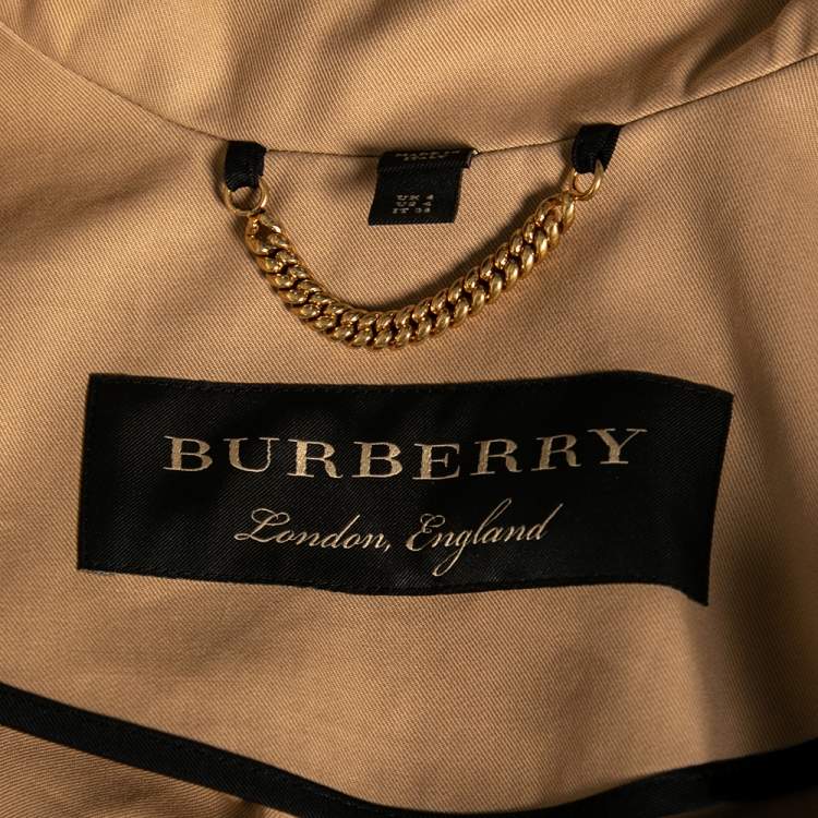 Pre Owned Burberry Beige Cotton Draped Collar Belted Trench Coat S