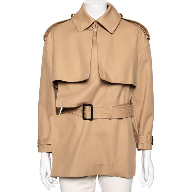 Pre Owned Burberry Beige Cotton Draped Collar Belted Trench Coat S