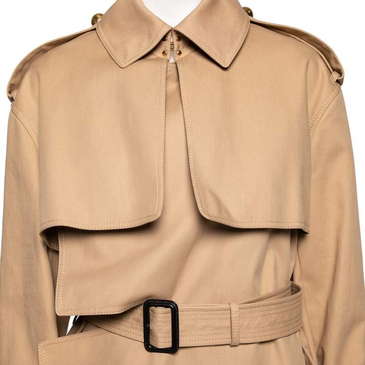 Pre Owned Burberry Beige Cotton Draped Collar Belted Trench Coat S