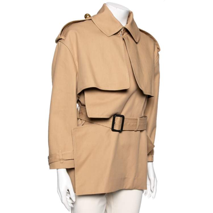 Pre Owned Burberry Beige Cotton Draped Collar Belted Trench Coat S