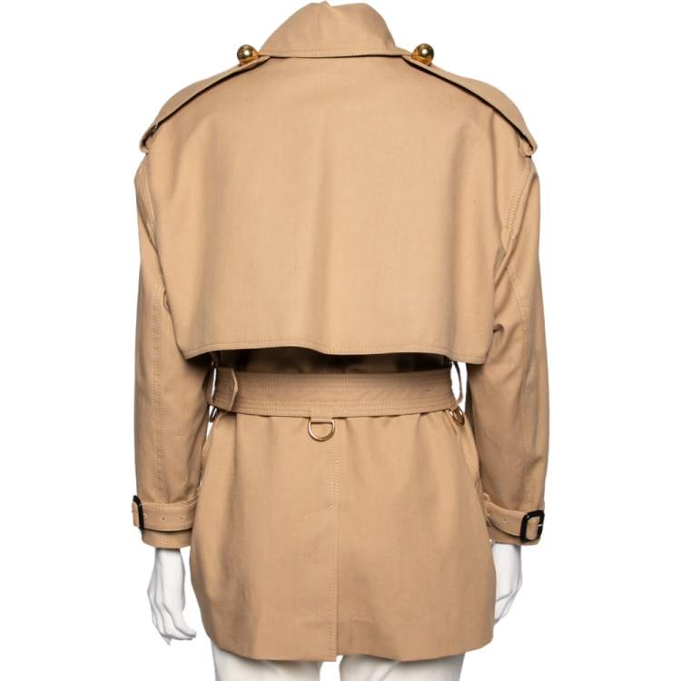 Pre Owned Burberry Beige Cotton Draped Collar Belted Trench Coat S