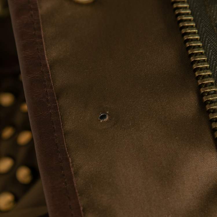 Pre Owned Burberry Khaki Brown Cotton & Stud Embellished Hooded Jacket M