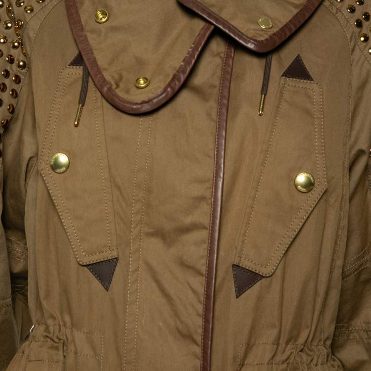 Pre Owned Burberry Khaki Brown Cotton & Stud Embellished Hooded Jacket M