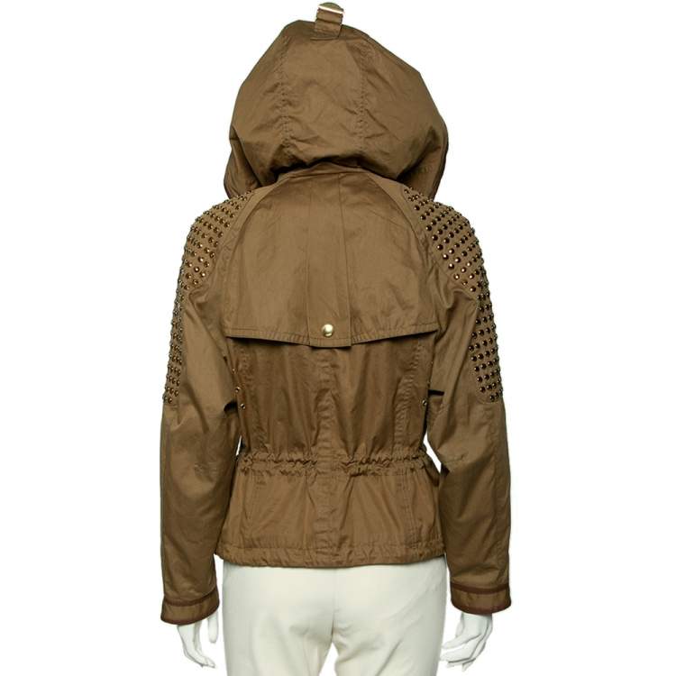 Pre Owned Burberry Khaki Brown Cotton & Stud Embellished Hooded Jacket M