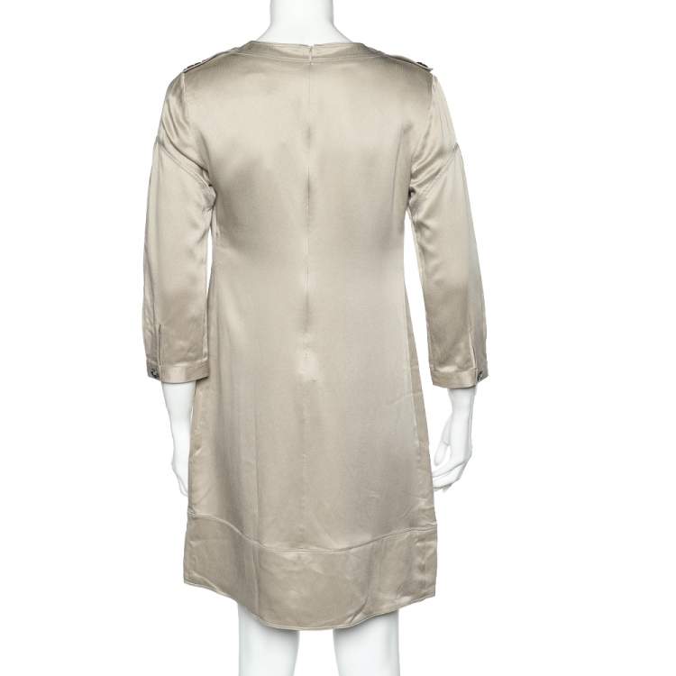 Pre Owned Burberry Beige Silk Shift Dress M