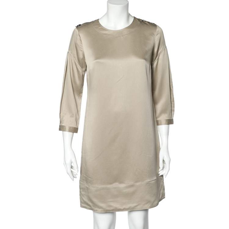 Pre Owned Burberry Beige Silk Shift Dress M