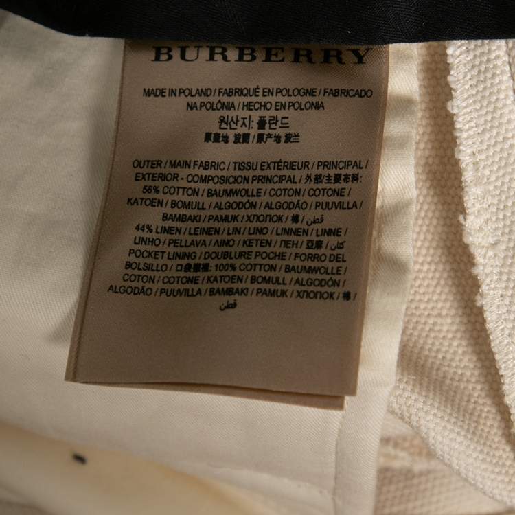 Pre Owned Burberry Cream Linen Canvas Wide Leg Stonewood Trousers XS
