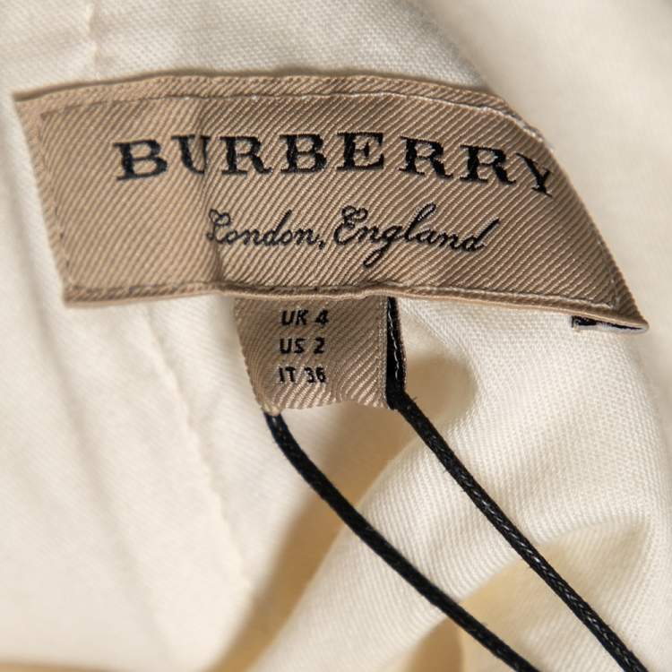 Pre Owned Burberry Cream Linen Canvas Wide Leg Stonewood Trousers XS