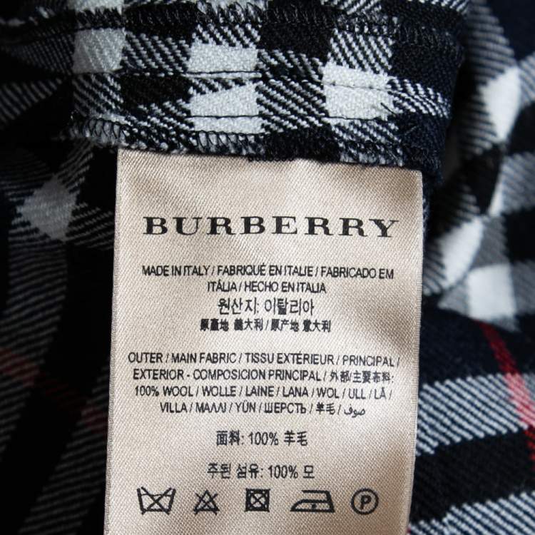 Pre Owned Burberry Navy Blue Checkered Wool Pleated Midi Wrap Skirt S