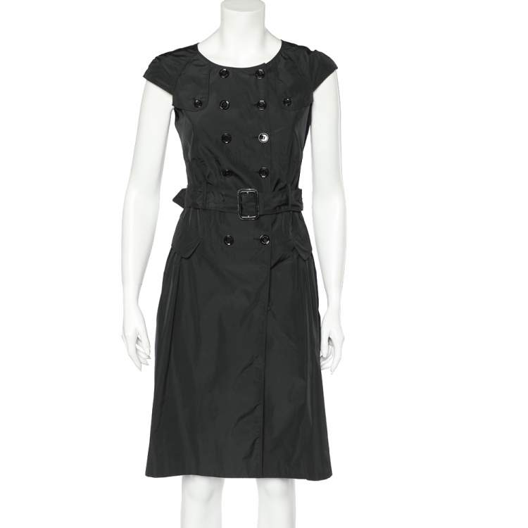 Pre Owned Burberry Black Synthetic Double Breasted Belted Mini Dress S