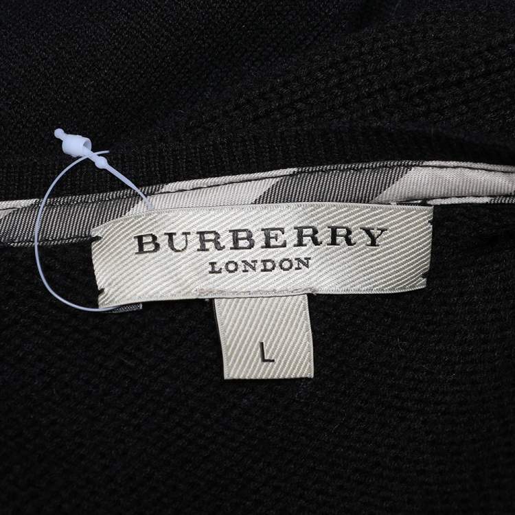 Pre Owned Burberry Black Wool Knit Embellished Pocket Detail V-Neck Sweater L