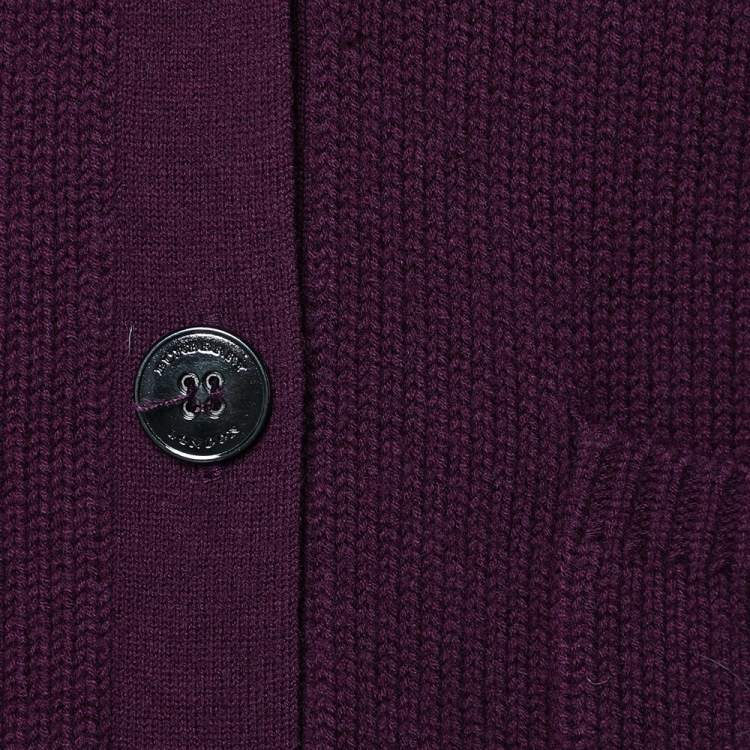 Pre Owned Burberry Magenta Wool Cashmere Blend Embellished Cuff Cardigan L