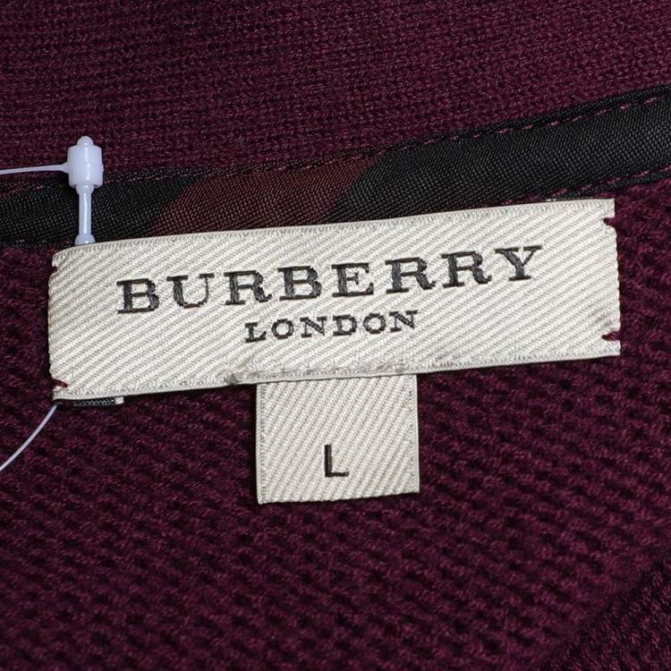 Pre Owned Burberry Magenta Wool Cashmere Blend Embellished Cuff Cardigan L