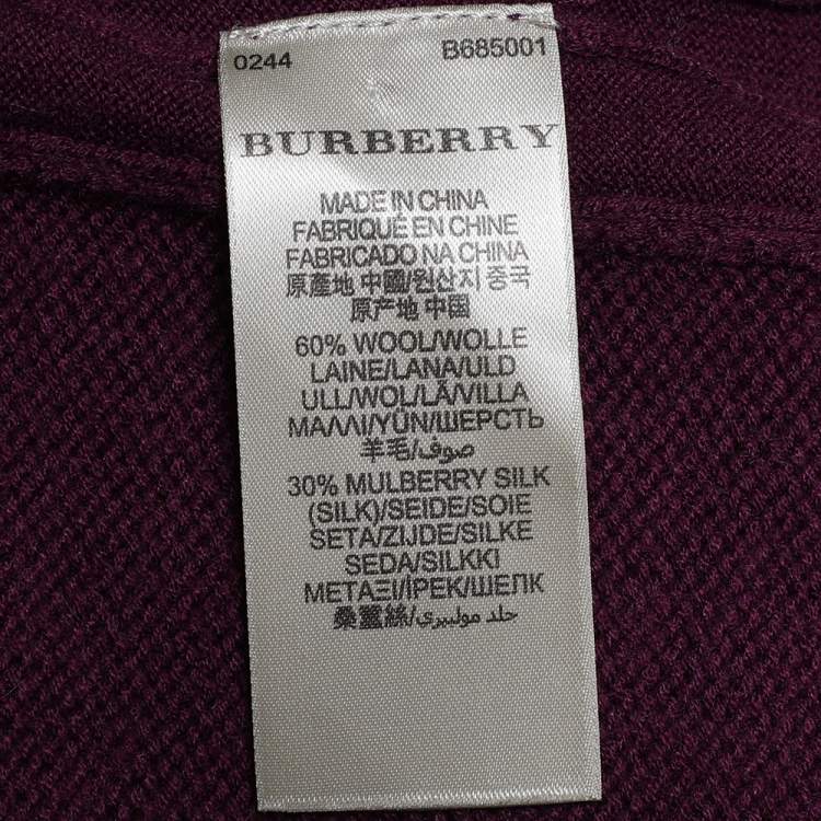 Pre Owned Burberry Magenta Wool Cashmere Blend Embellished Cuff Cardigan L