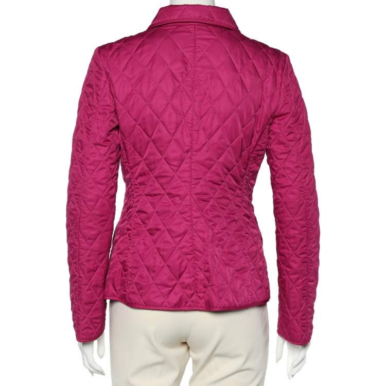Pre Owned Burberry Brit Fuschia Pink Diamond Quilted Jacket L 