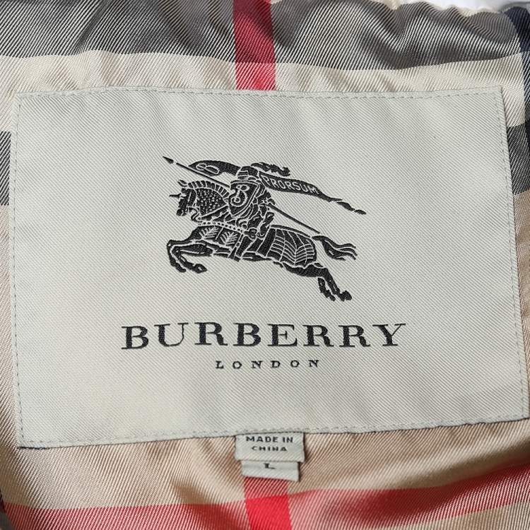 Pre Owned Burberry White Quilted Hooded Belted Zip Front Coat L