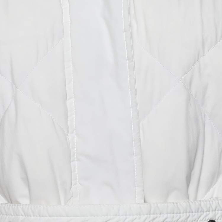 Pre Owned Burberry White Quilted Hooded Belted Zip Front Coat L