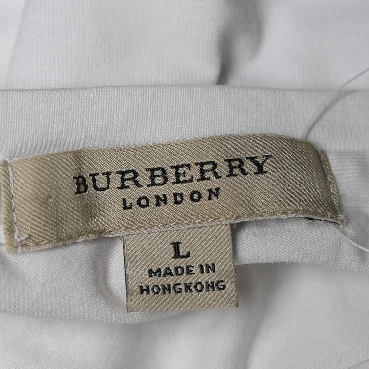 Pre Owned Burberry White Check Printed Cotton Round Neck T-Shirt L