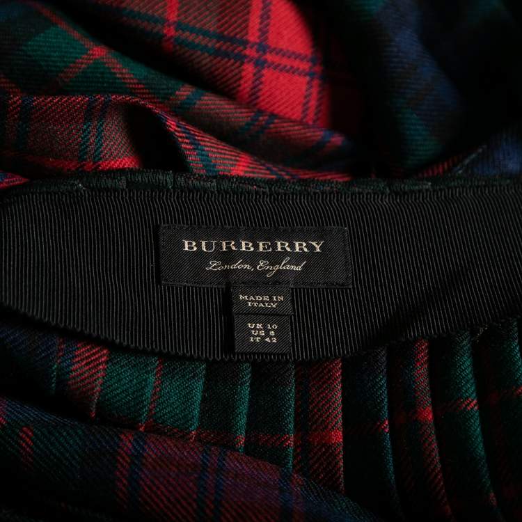 Pre Owned Burberry Multicolor Checkered Wool Buckle & Slit Detailed Pleated Skirt M