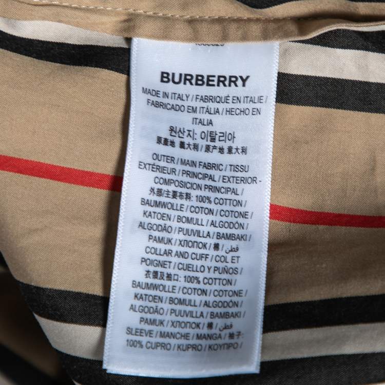 Pre Owned Burberry Beige Icon Striped Cotton & Synthetic Sleeve Tunic Top S