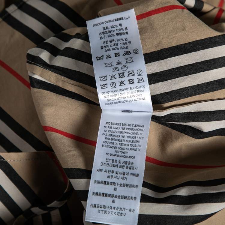 Pre Owned Burberry Beige Icon Striped Cotton & Synthetic Sleeve Tunic Top S