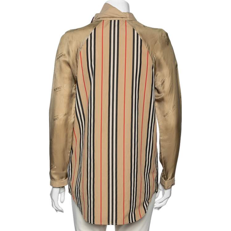 Pre Owned Burberry Beige Icon Striped Cotton & Synthetic Sleeve Tunic Top S