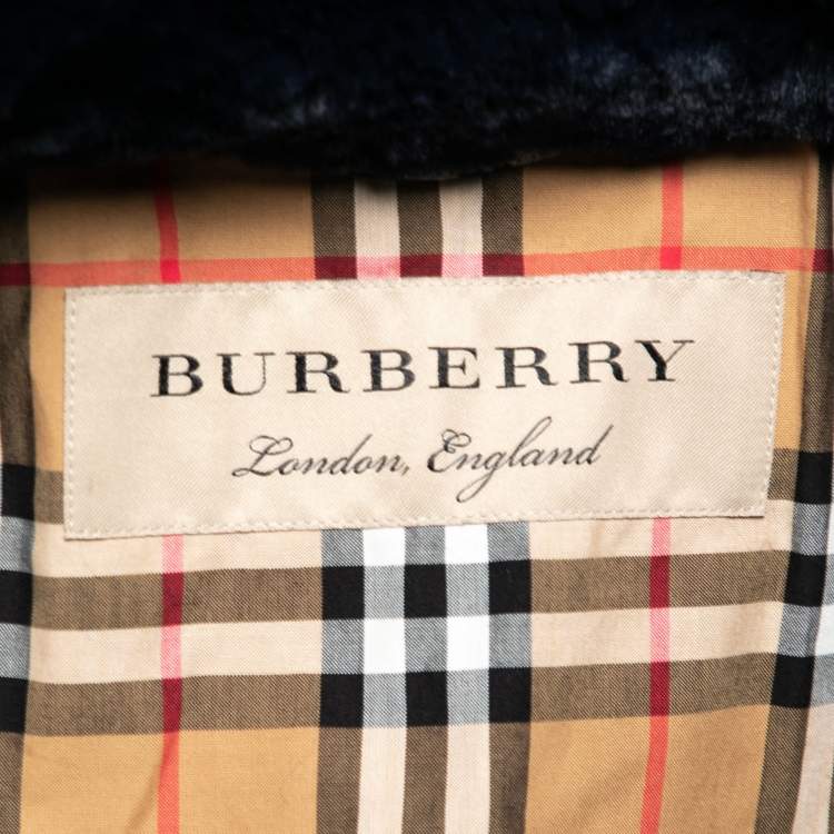 Pre Owned Burberry Navy Blue Faux Fur Cape Jacket XS