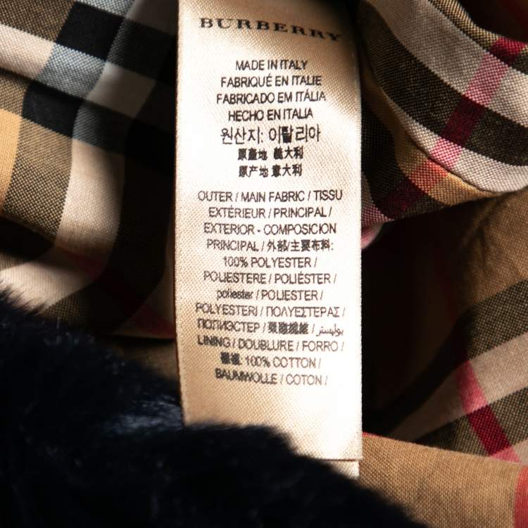 Pre Owned Burberry Navy Blue Faux Fur Cape Jacket XS