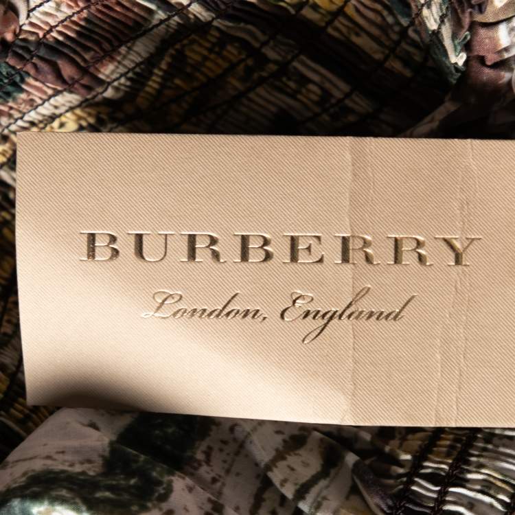Pre Owned Burberry Umber Brown Framed Heads Printed Cotton Off Shoulder Top L