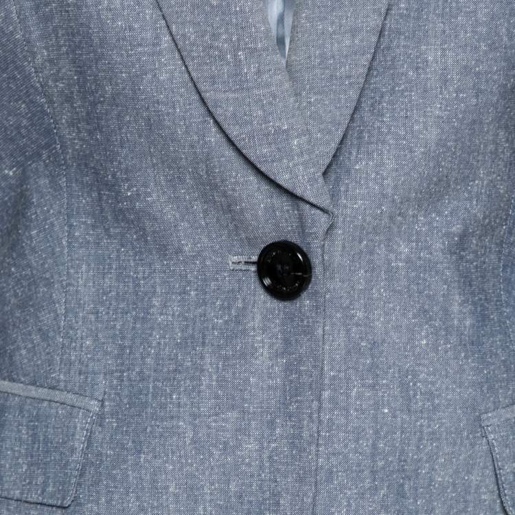 Pre Owned Burberry Blue Textured Wool Blazer S