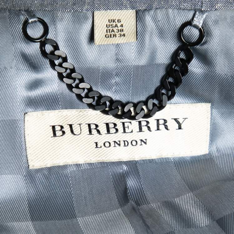 Pre Owned Burberry Blue Textured Wool Blazer S