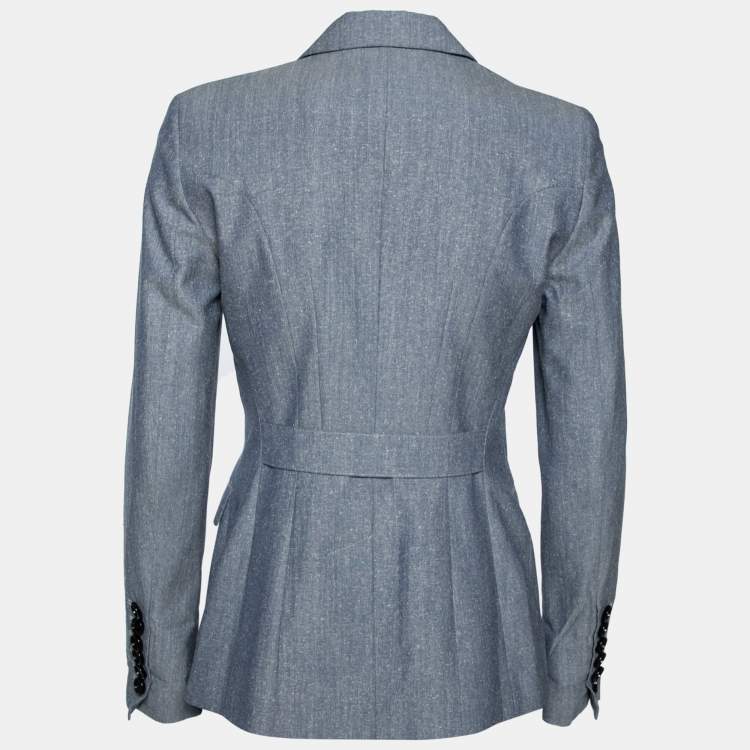 Pre Owned Burberry Blue Textured Wool Blazer S