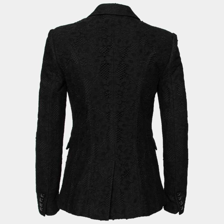 Pre Owned Burberry Black Floral Lace Long Sleeve Blazer S