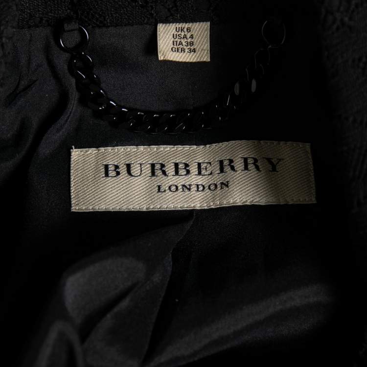 Pre Owned Burberry Black Floral Lace Long Sleeve Blazer S