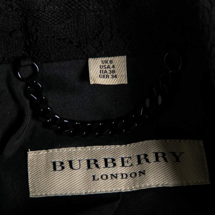 Pre Owned Burberry Black Floral Lace Long Sleeve Blazer S