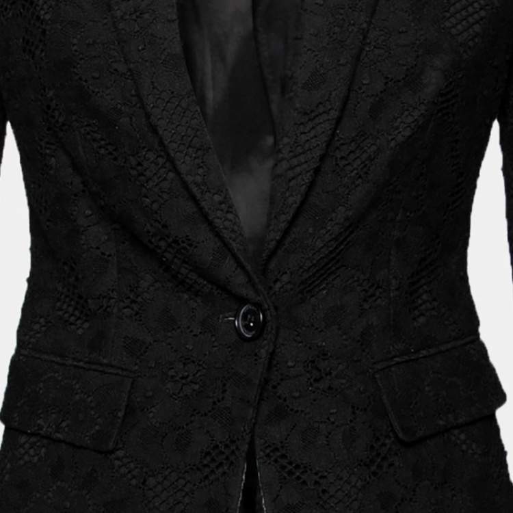 Pre Owned Burberry Black Floral Lace Long Sleeve Blazer S