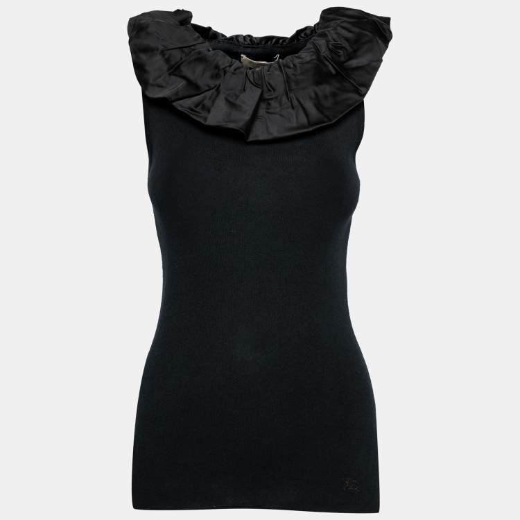 Pre Owned Burberry Black Knit & Satin Trimmed Sleeveless Top S
