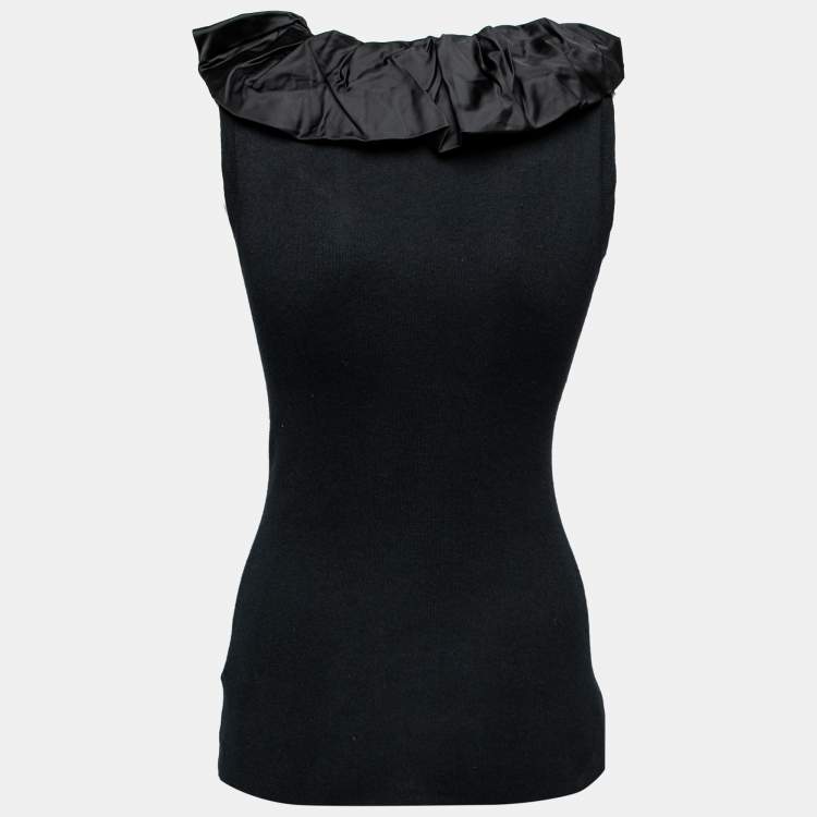 Pre Owned Burberry Black Knit & Satin Trimmed Sleeveless Top S