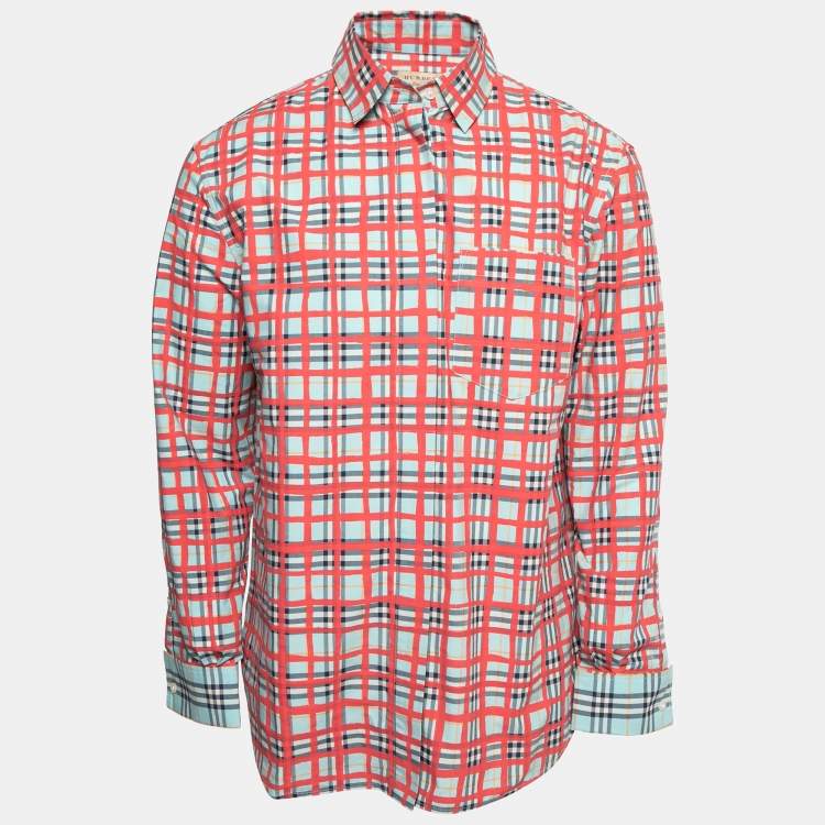 Pre Owned Burberry Red & Blue Plaid Saoirse Check Cotton Button Front Shirt L